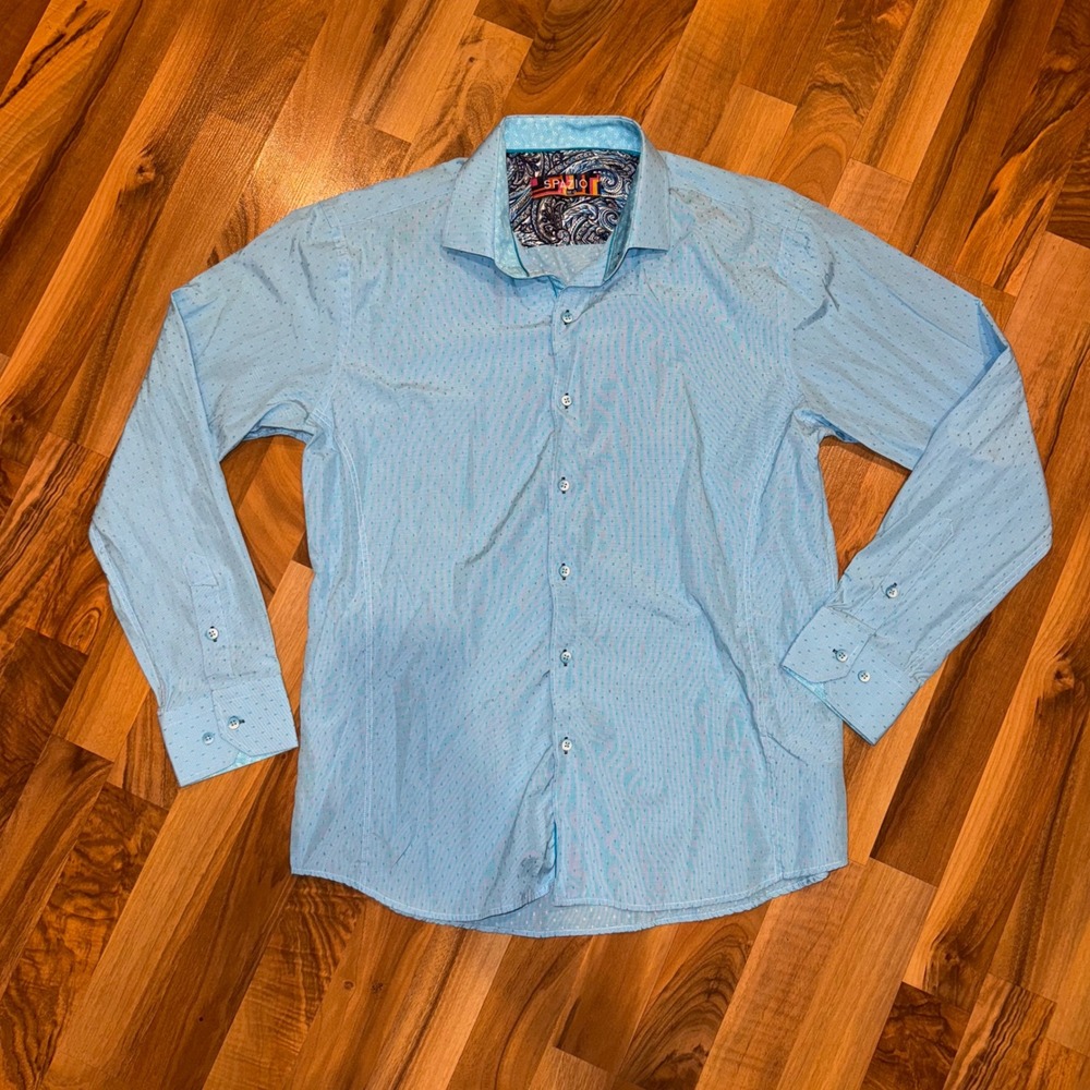 Spazio Uomo Mens Dress‎ Shirt Long Sleeve Blue Patterned Button Down career work